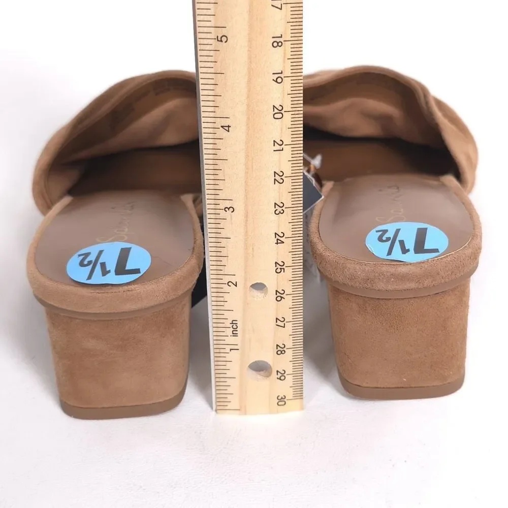 Splendid New Lanis GENUINE SUEDE LEATHER Mules 7.5 M Caramel Knot Heeled Pointed
